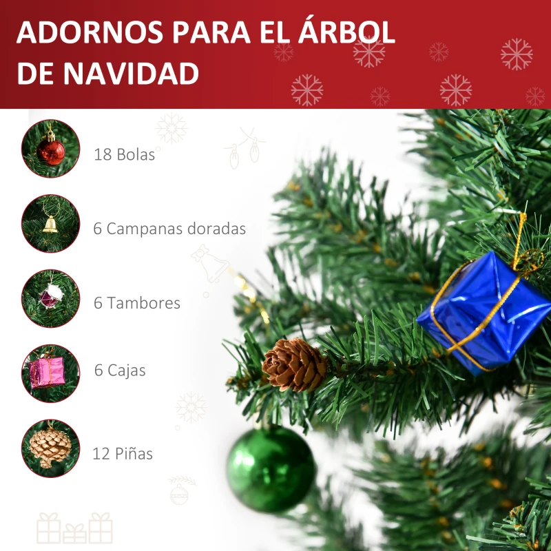 HOMCOM Árbol de Navidad Artificial 180 cm con 624 Ramas Adornos Piñas Decoración Navideña para Interiores Verde