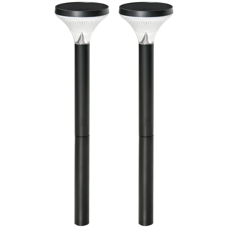 Outsunny 2 Lámparas de Camino de Pie Altura 91,5 cm con Luces LED Solares Sensor de Noche Crepuscular y Brillo Variable Set de 2 Faroles de Jardín IP44 para Patio Parque Exterior Negro