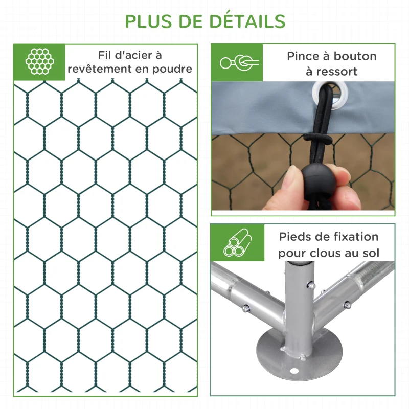 PawHut Enclos poulailler parc grillagé extérieur 18 m² chenil volière espace couvert acier galvanisé 6 x 3 x 1,95 m