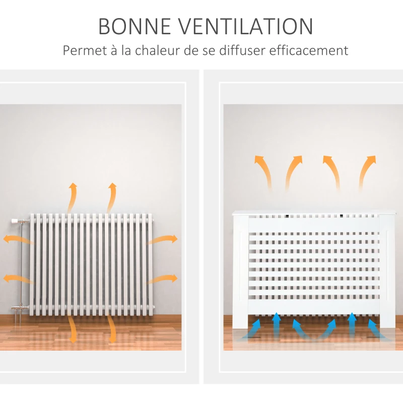 HOMCOM Cache-radiateur couverture radiateur Design à Lattes Panneau Cabinet dim. 112L x 19l x 81H cm MDF Blanc