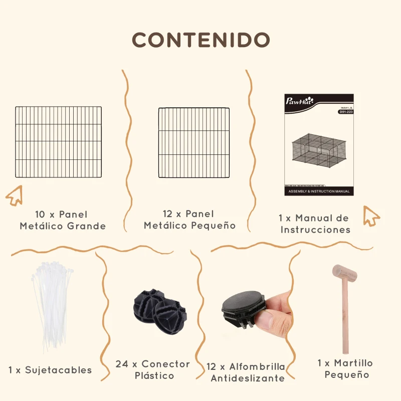 PawHut Parque para Mascotas DIY Jaula para Animales Pequeños de 22 Paneles de Malla Metálica con Puerta Conejos Cobaya 105x70x45 cm Negro