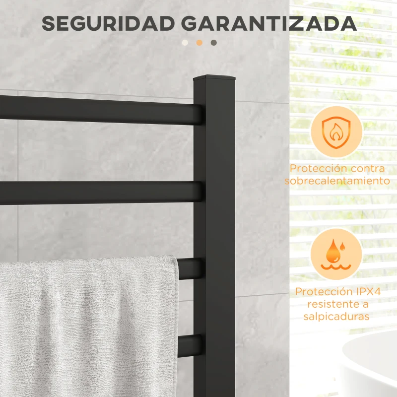 HOMCOM Toallero Eléctrico de Pared o Suelo con Función de Temporizador y 8 Barras 53x35x90 cm Negro
