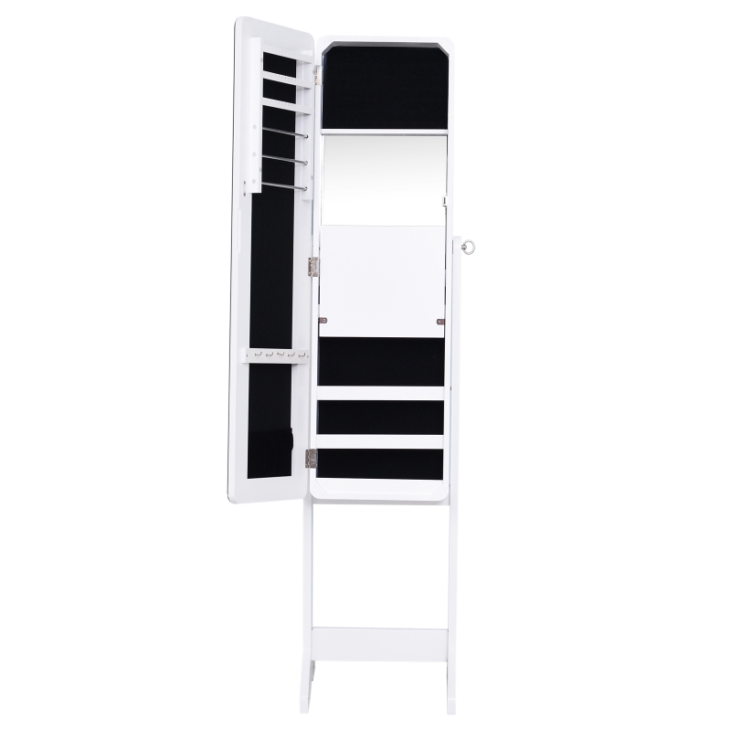 HOMCOM LED Schmuckschrank mit Innenspiegel Spiegelschrank klappbare Ablage Standspiegel verstellbar Weiß 146 cm hoch