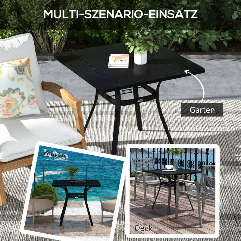 Outsunny Outdoor Tisch für 4 Personen, Stahlgestell, 80L x 80B x 72H cm, Schwarz