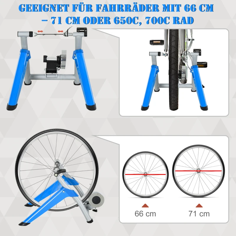 HOMCOM Rollentrainer, Radtrainer, 8 Widerstandsstufen, klappbar, für 26-29'', blau, 77 x 56 x 47,5 cm