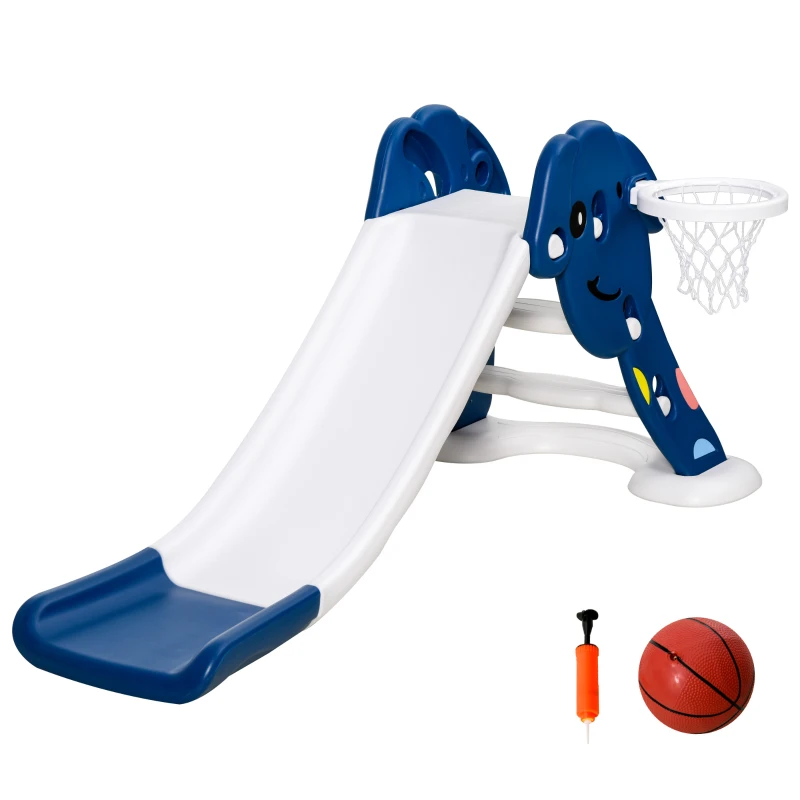 HOMCOM Tobogán Infantil con Canasta de Baloncesto para Niños de 18-48 Meses Juguete Interior y Exterior Carga 25 kg Accesorios Incluidos 68x146x68 cm Azul