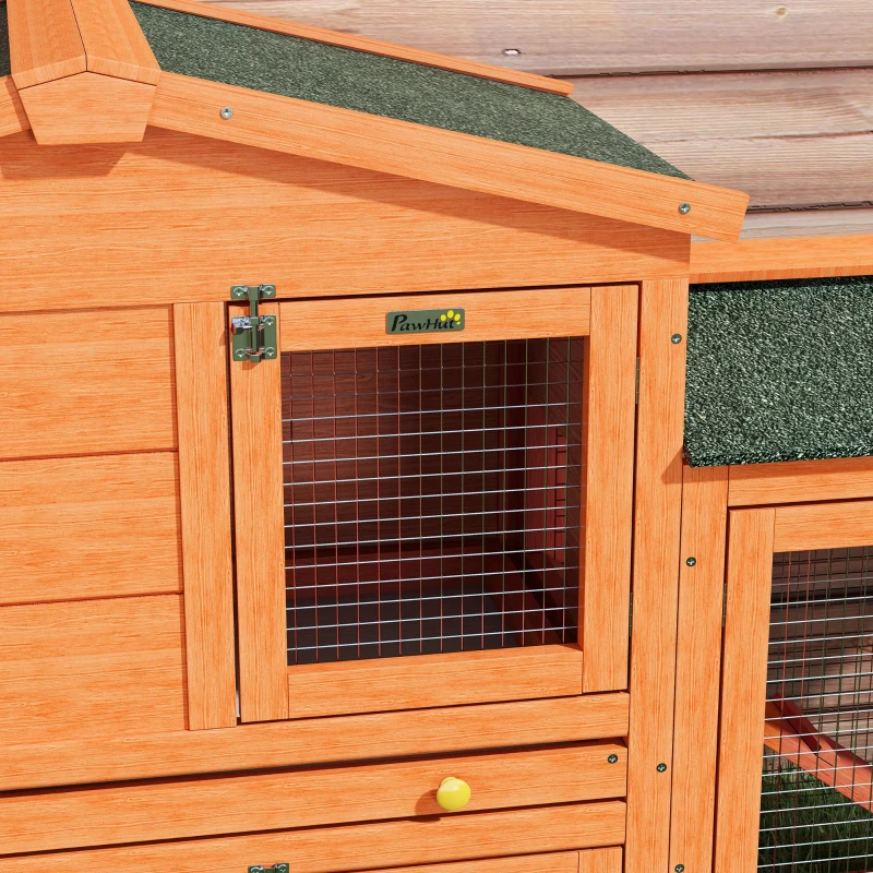 PawHut Clapier cage à lapins rongeurs 2 niveaux 3 portes verrouillables tiroir à déjection 150L x 45l x 85H cm bois massif sapin