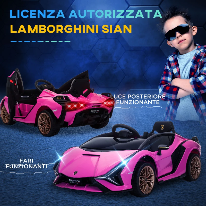 HOMCOM Macchina Elettrica per Bambini 3-5 Anni Lamborghini 12V con Telecomando e Velocità 3-5km/h, Rosa