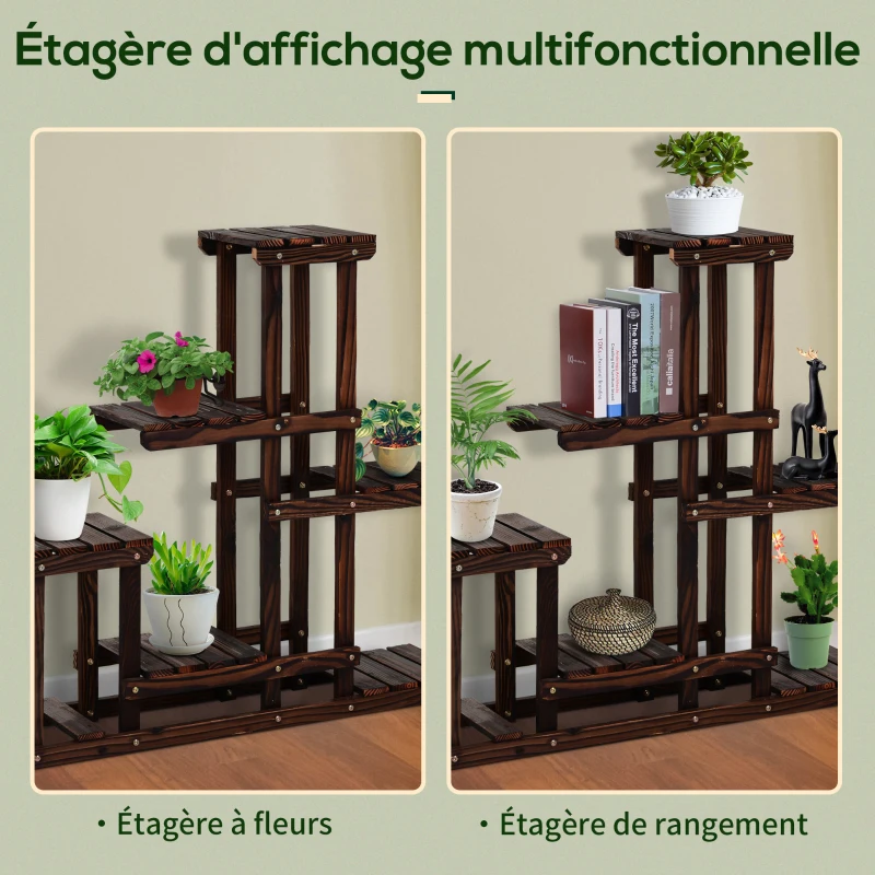 Outsunny Étagère à Fleurs en Bois Supports de Pots Porte Plante 6 tablettes - dim. 100L x 25l x 97H cm - Bois Massif de pin pour Intérieur Jardin Terrasse Balcon