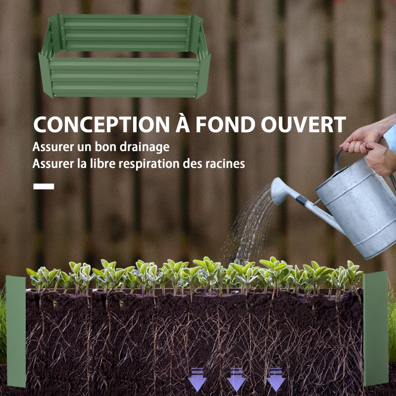 Outsunny Lot de 2 carré potager de jardin dim. 100L x 50l x 30H cm - tôle d'acier ondulée vert(m-5)