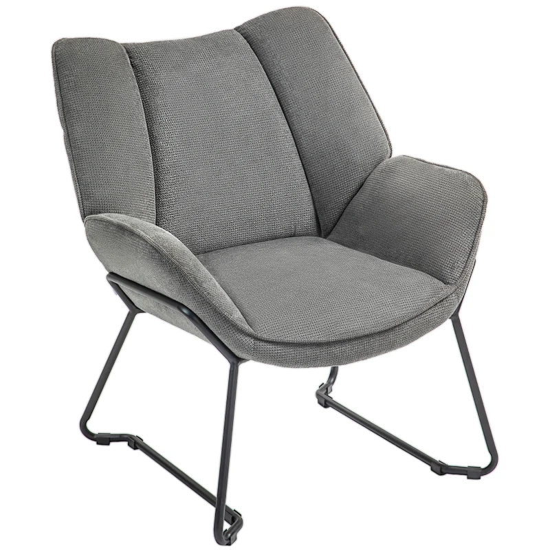 HOMCOM Poltrona d'Arredo con Braccioli Inclinati, in Tessuto Effetto Lino e Acciaio, 71.5x67x79 cm, Grigio