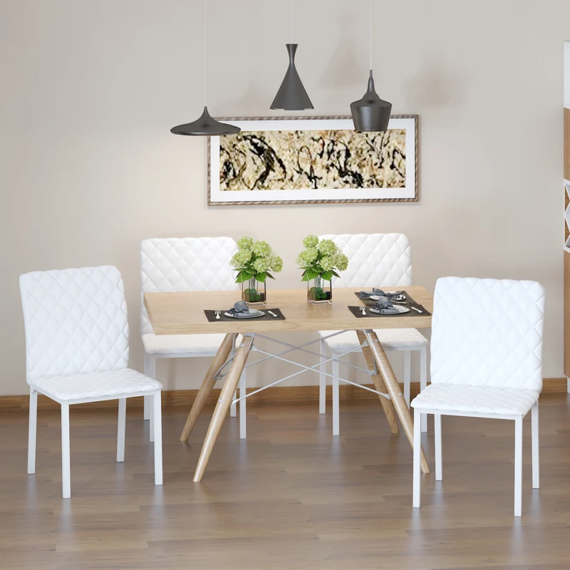 HOMCOM Set 4 Sedie Imbottite per Sala da Pranzo con Rivestimento in Similpelle, 41x50x91cm - Bianco