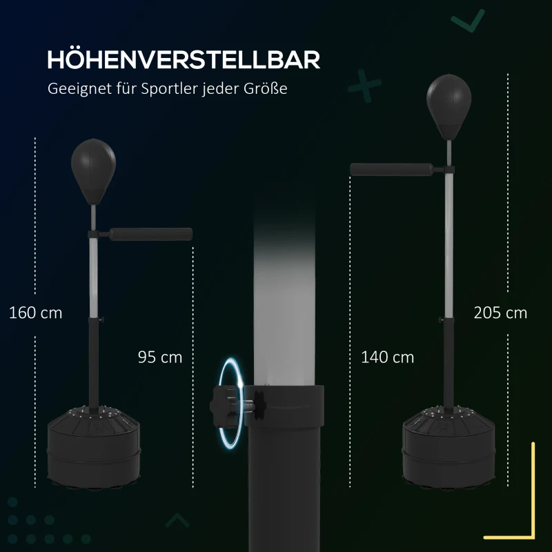 SPORTNOW Punchingball mit Reflexstange, höhenverstellbar 160-205 cm, befüllbare Basis, inkl. Luftpumpe, Schwarz