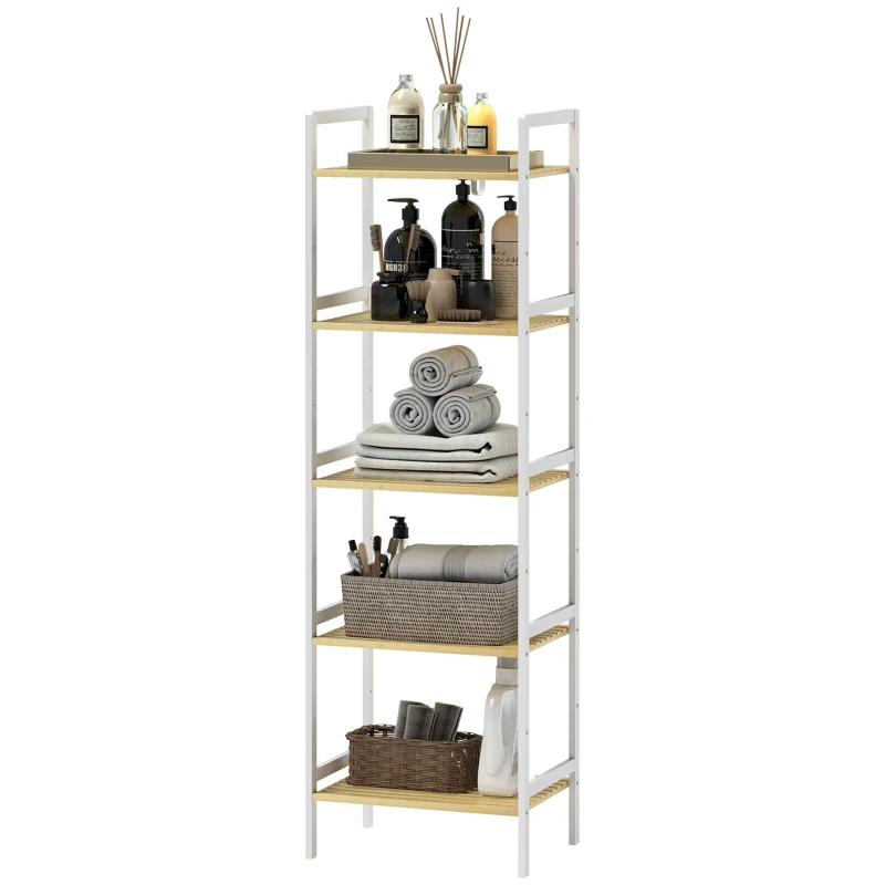 HOMCOM Five-Tier Bamboo Adjustable Shelf Storage Unit