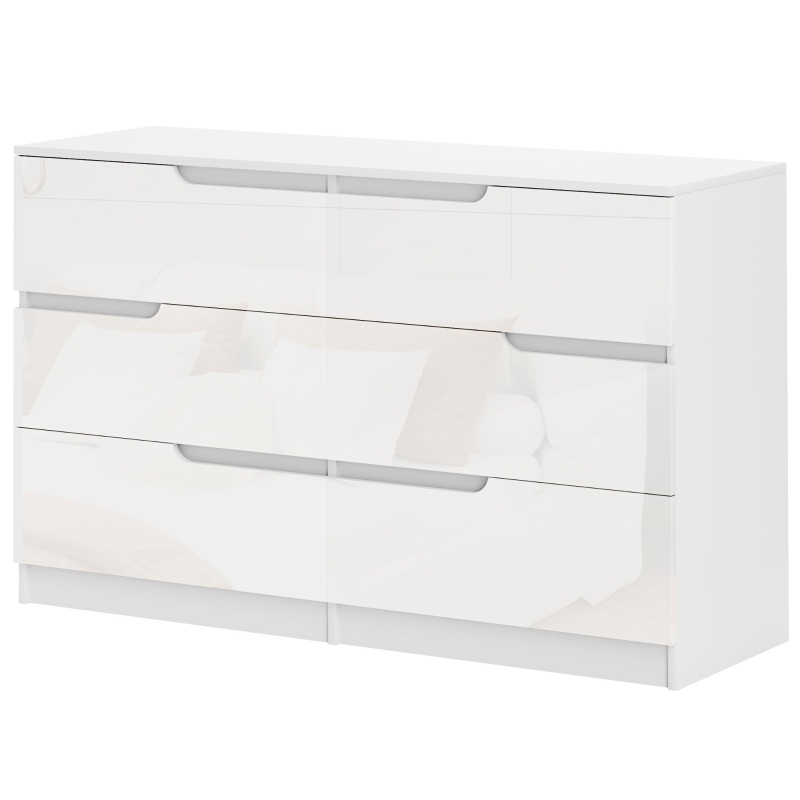 HOMCOM Cómoda con 6 Cajones Cómoda de Dormitorio Moderno con Anti-vuelco Cajonera para Salón Pasillo 120x40x75 cm Blanco