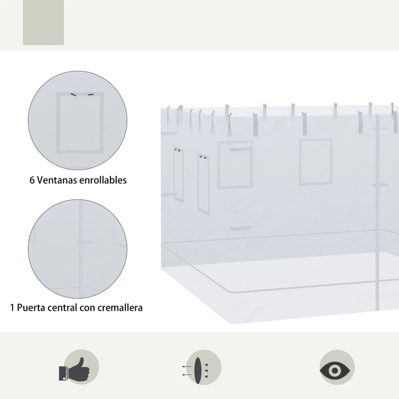 Outsunny 4 Mosquiteras para Carpas de 300x195 cm Mosquiteras con Ventanas Puerta con Cremallera y Bolsa de Transporte Blanco