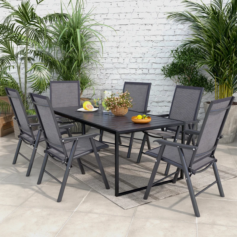 Outsunny Set of 6 Folding Garden Chairs, Metal Frame Garden Chairs Outdoor Patio Park Dining Seat with Breathable Mesh Seat, Dark Grey
