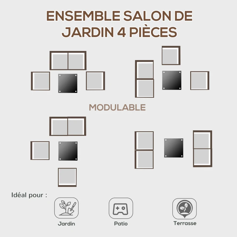 Outsunny Ensemble salon de jardin style contemporain 4 pièces 4 places avec table basse - résine tressée PP gris