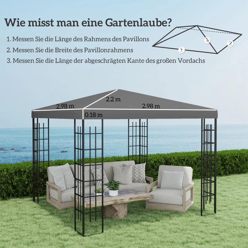 Outsunny 3 x 3 m Ersatzplane für Pavillon, Plane für Garten-Pavillon, mit Wasserablauföffnungen, UPF30+, Dunkelgrau