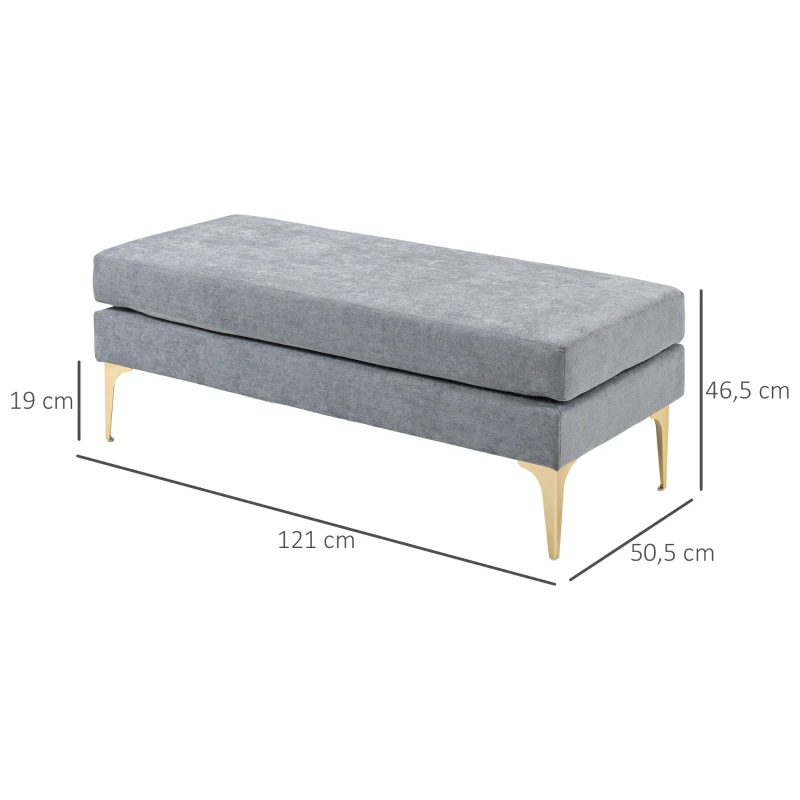 HOMCOM Banc bout de lit banquette coussins d'assise double pieds en acier design moderne 121 x 50,5 x 46,5 cm gris clair