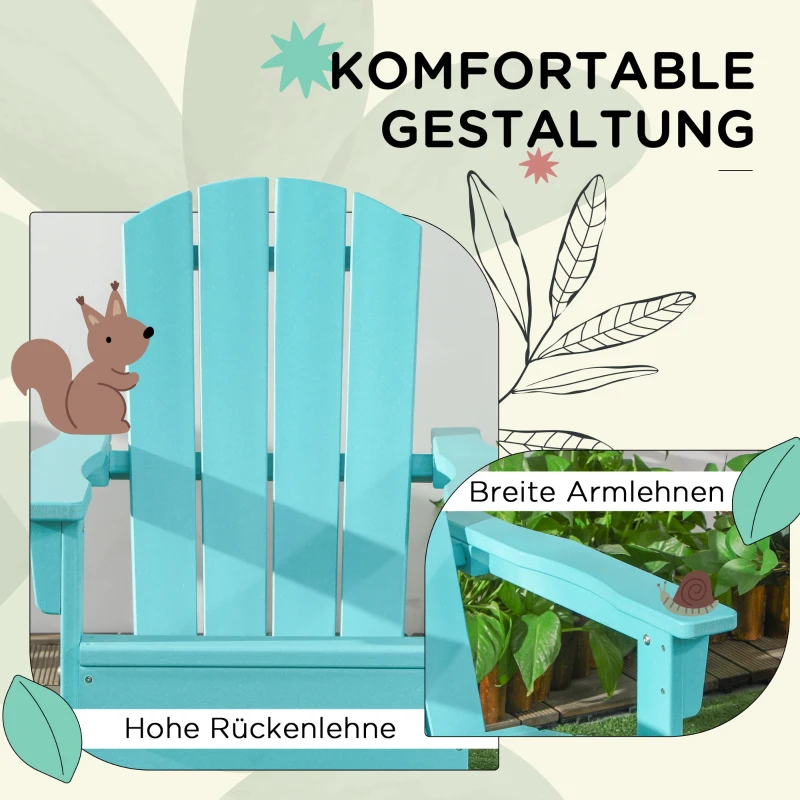 Outsunny Gartenstuhl, für Kinder 3-8 Jahre, breiter Sitz, hohe Rücklehne, wetterfest, blaugrün, 61,5 x 53 x 65 cm