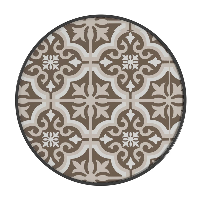 Outsunny Φ60 Garden Table, with Glass Printed Tabletop - Brown