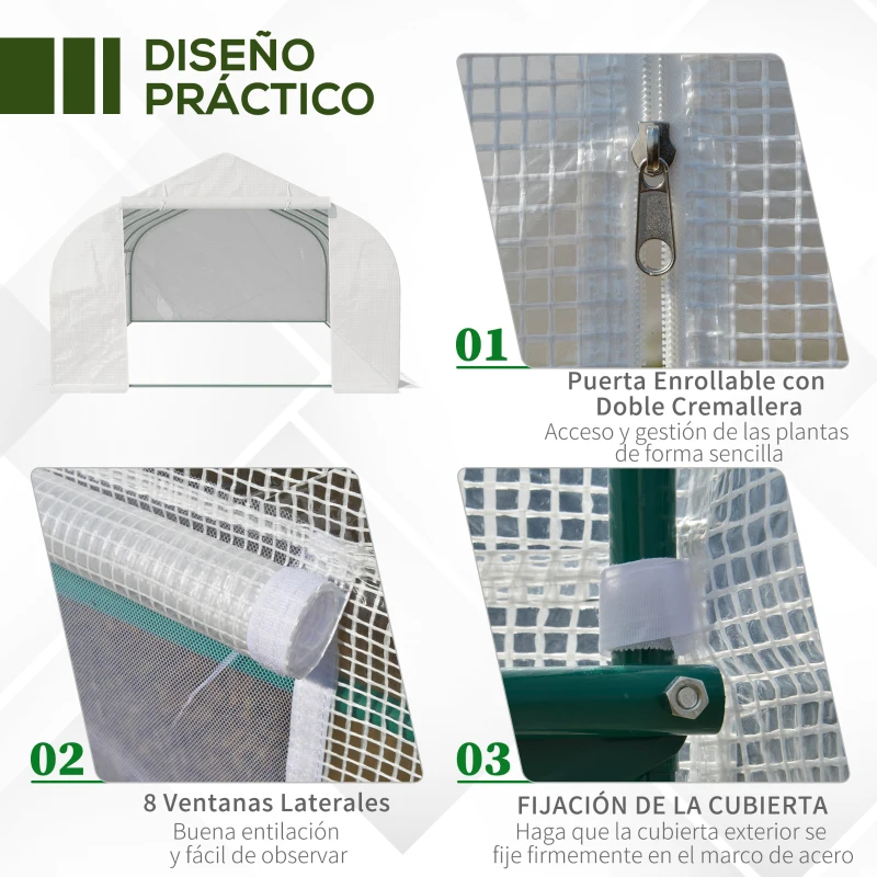 Outsunny Invernadero Tipo Caseta de Jardín o Terraza 6x3x2 m para Cultivo de Plantas y Semillas Color Blanco