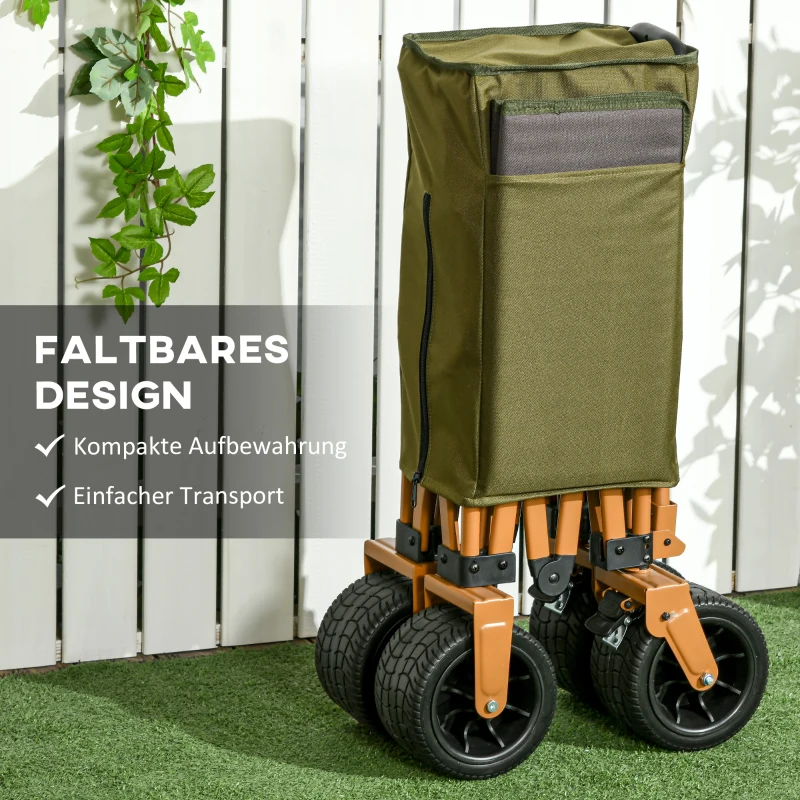 Outsunny Bollerwagen, klappbar, mit Klapptisch, Stahlrahmen, höhenverstellbarer Griff, Grün, 108 x 55 x 93 cm