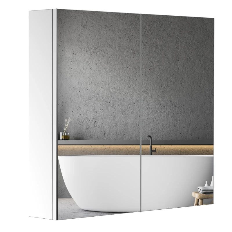 HOMCOM Armoire Miroir Cadre en Acier inoxydable avec Rangement Étagère pour Toilette Salle de Bain dim. 60L x 12l x 55H cm