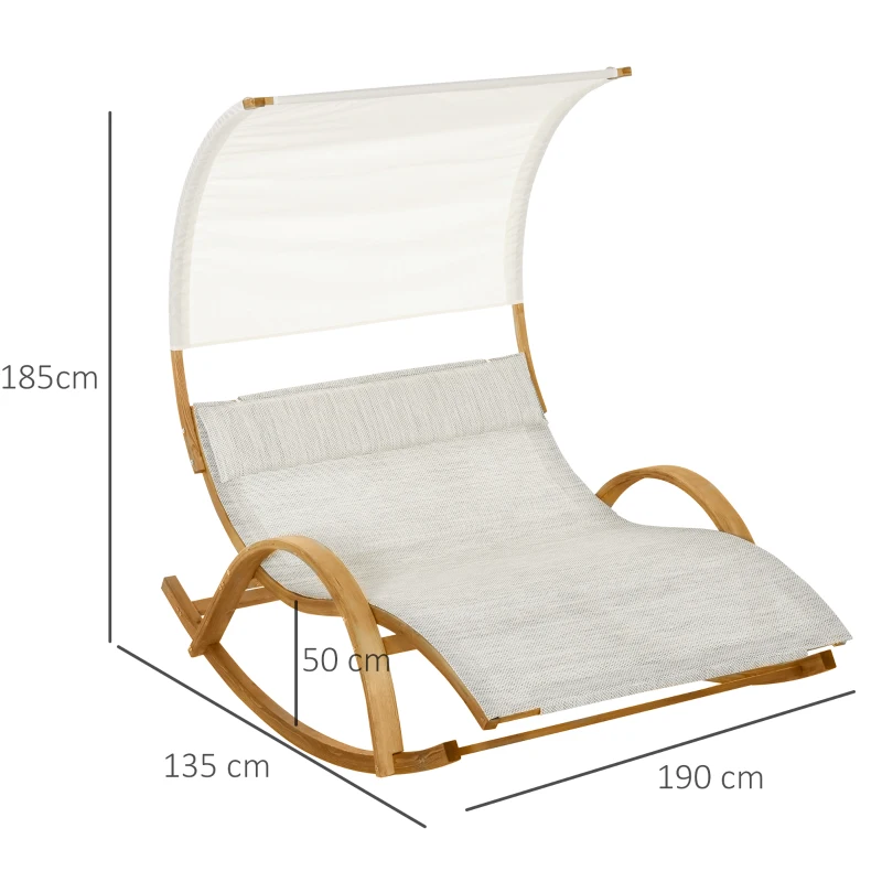 Outsunny Doppelliege Sonnenliege Schaukelliege Relaxliege mit Dach Kiefer Grau+Weiß 190 x 135 x 185 cm