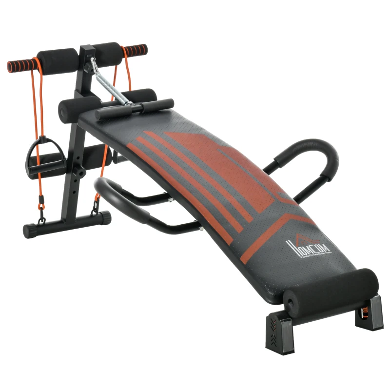 HOMCOM Multifunctional Sit Up Bench Adjustable Utility Board Ab Exercise Workout Fitness with Headrest for Home, Office and Gym, Black