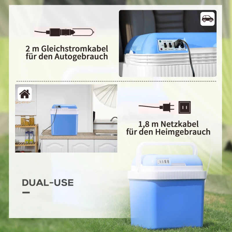Outsunny 24L Auto-Kühlschrank Kühlbox Mini-Kühlschrank tragbar DC 12V AC 220V/240V für Auto und Camping Blau 40 x 30 x 43 cm