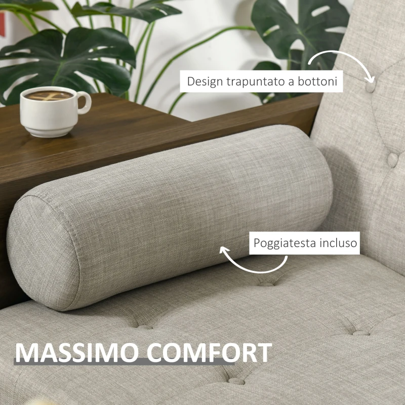 HOMCOM Divano Letto Singolo con Mensole Laterali, Seduta 3 Posti e Schienale 3 Reclinazioni, 200x88x89cm