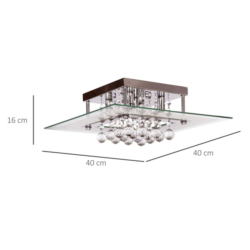 HOMCOM Lámpara de Techo de Cristal K9 para Bombillas G9 Máx. 40W Lámpara de Cristal Moderna para Dormitorio Salón Acero Inoxidable 40x40x16 cm