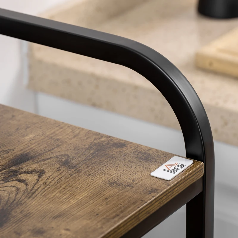 HOMCOM Mobile Cucina a 4 Livelli con 6 Ganci, 2 Vassoi e 4 Ripiani Rimovibili in MDF e Acciaio, 60x40x112 cm, Marrone