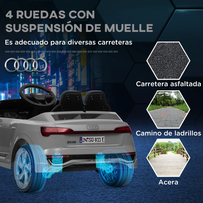 AIYAPLAY Coche Eléctrico para Niños Audi Q8 etron sportback con Batería 12V Mando a Distancia Faros Bocina y Música Gris