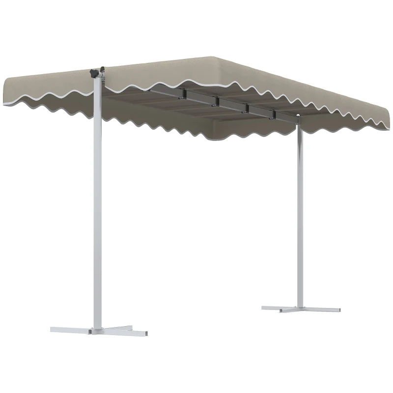 Outsunny Standmarkise, 360°-Drehsystem, ausziehbar, Kordelzug, khaki, 402,5 x 227 x 220 cm