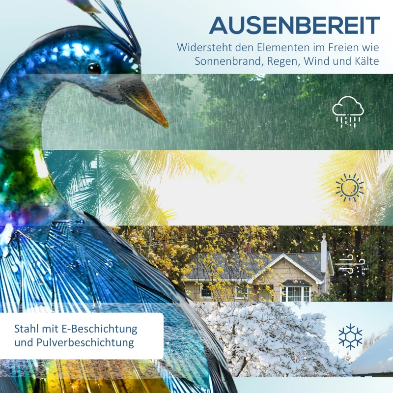 Outsunny Gartenstatur Gartendekoration Pfau, 25 x 29 x 59 cm, Mehrfarbig