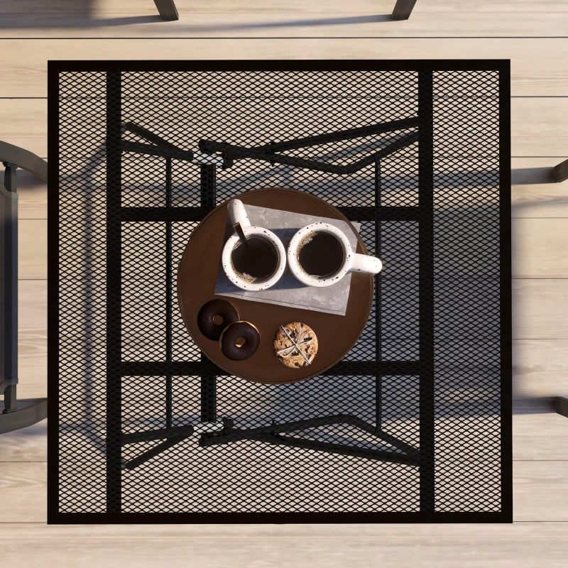 Outsunny Terrassentisch mit Gitter-Tischplatte, quadratisch, klappbar, rostfreier Stahl, 80x80x74cm, Schwarz