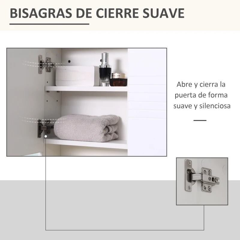 kleankin Armario de Baño con Espejo Mueble Auxiliar Montado en Pared con Estane Abierto y 2 Puertas con Balda Interior Ajustable 54x15x55 cm Blanco