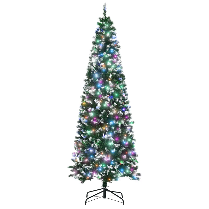 HOMCOM 7FT Tall Prelit Pencil Slim Artificial Christmas Tree with Realistic Branches, 350 Colourful LED Lights and 818 Tips, Xmas Decoration, Green