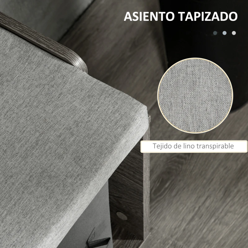 HOMCOM Banco Zapatero Tapizado Mueble Zapatero con Banco con 3 Compartimentos Abiertos y 2 Cajones de Tela 90x34x48 cm Gris