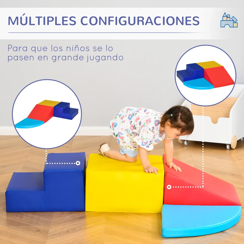 HOMCOM Juego de 4 Bloques Psicomotricidad para Niños Juguete para Aprendizaje para Escalar y Gatear Multicolor