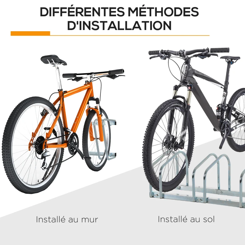 HOMCOM Râtelier 4 vélos dim. 110L x 33l x 27H cm acier galvanisé argent