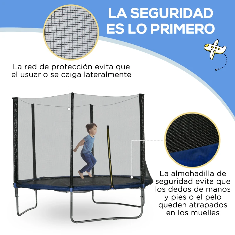 SPORTNOW Trampolín para Niños Adultos Ø305x250 cm con Red de Seguridad Escalera Cubierta de Bordes y Marco de Acero Azul