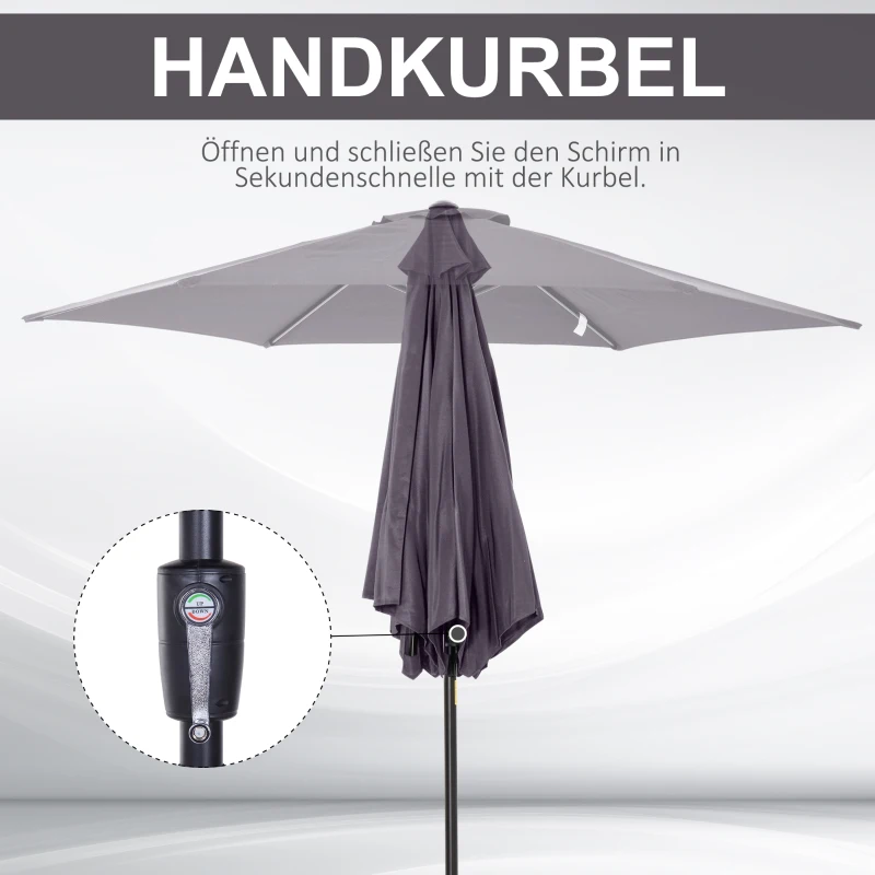 Outsunny Knickschirm Sonnenschirm Gartenschirm Marktschirm mit Handkurbel Alu 180/㎡ Polyester Dunkelgrau ∅2,6 x 2,35 m
