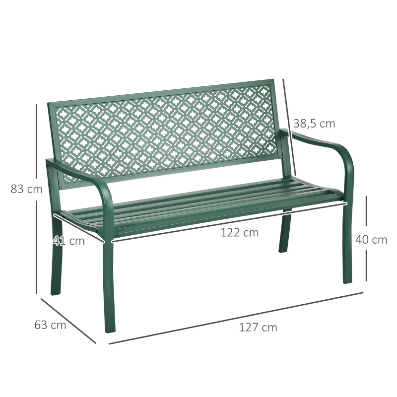 Outsunny Gartenbank aus Metall, 2-Sitzer, wetterbeständig, 127 cm x 63 cm x 83 cm, Grün