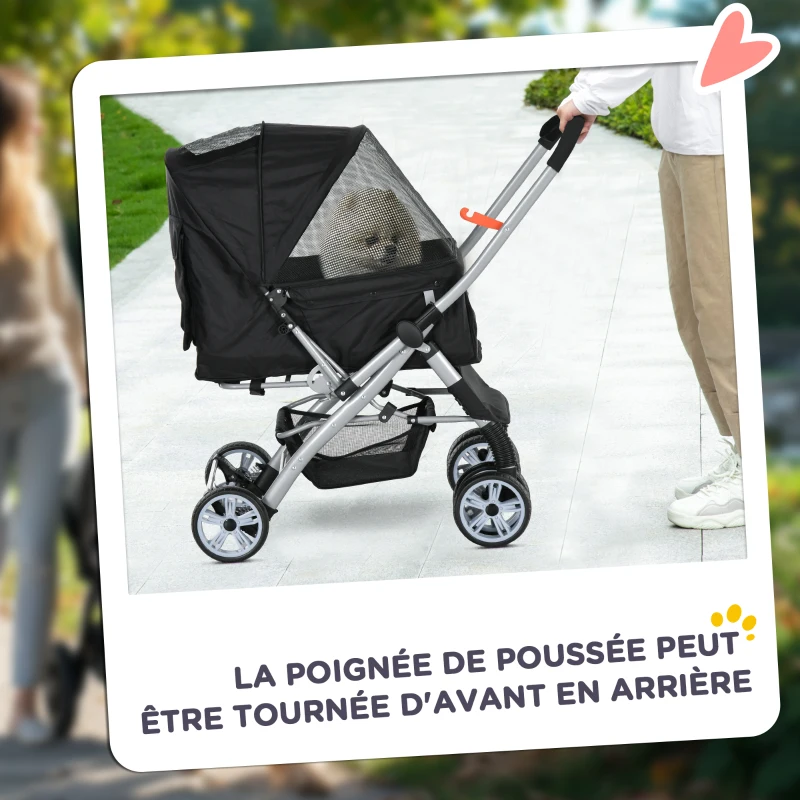 PawHut Poussette buggy pliable chien chat panier et sac de rangement attaches sécurité housse réglable acier Oxford noir