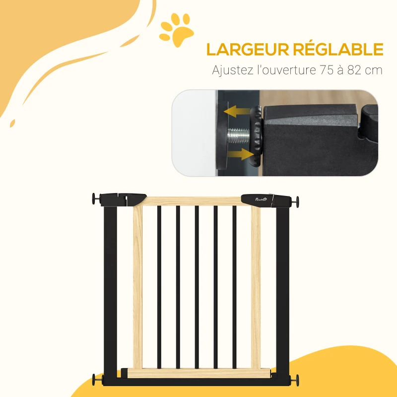 PawHut Barrière escalier chien fermeture automatique double verrouillage opération à une main largeur 75-82 cm noir