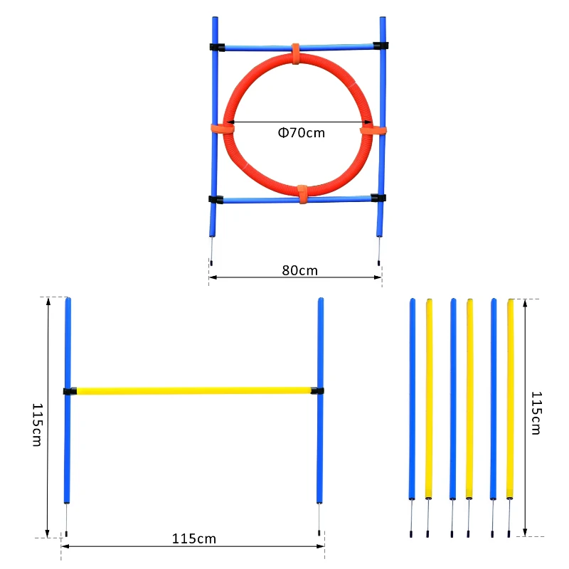 PawHut Set de Entrenamiento Agilidad Perros Salto Polo Tunel Equipo Valla con 1 Bolsa de Transporte